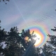 High in the Ponderosa pine forests of Drala Mountain Center - the sun peaks over the pines and sheds a glorious triple sun bow with distinct stripes of color.