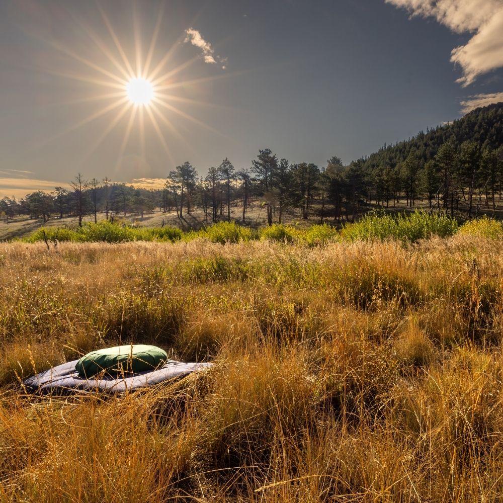 Meditation Cushion Landscape Field outside sun in frame