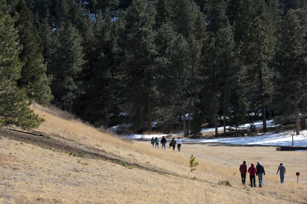 Winter landscape people walking